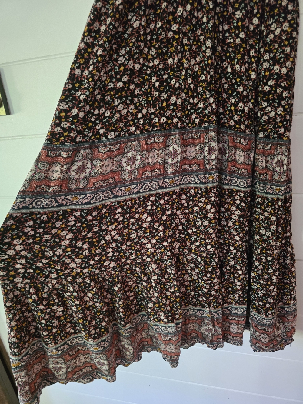 Knox Rose Brown Floral Maxi Dress with Pink and Cream Accents Boho Medium - Picture 2 of 6